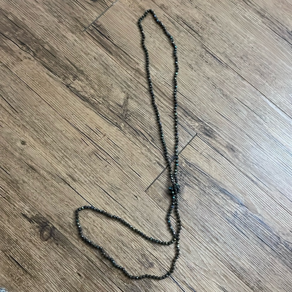 Long dark iridescent small bead necklace